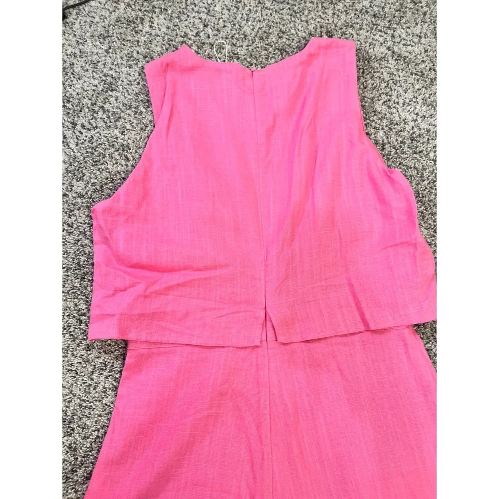 MVN THE LABEL Femme Pink Linen Blend Wide Leg Crop Overlay Jumpsuit US 4 NEW